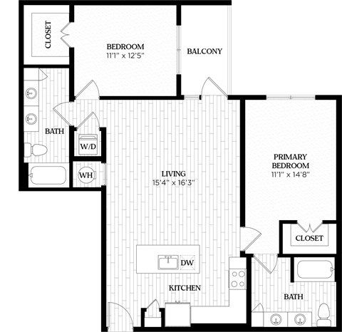 Floor plan for 2 beds, 2 baths, 1169 sqft